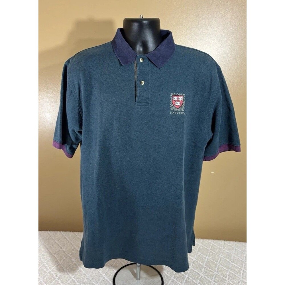 Vintage 90s Harvard University Embroidered Logo Polo Shirt Size L Gear For Sport